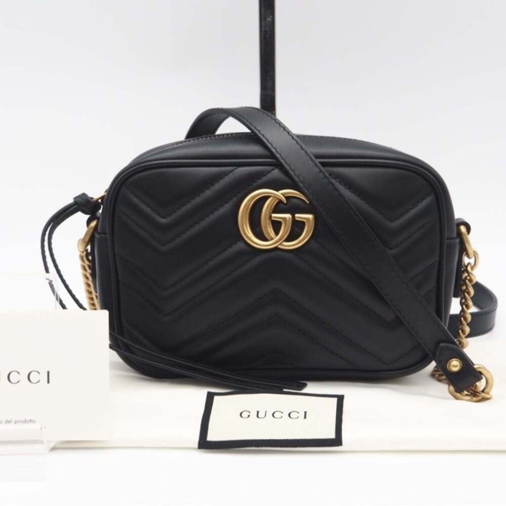 GUCCI GG Marmont Quilted Mini Bag 448065 Shoulder in Black Chevron Leather fo... - Picture 2 of 13